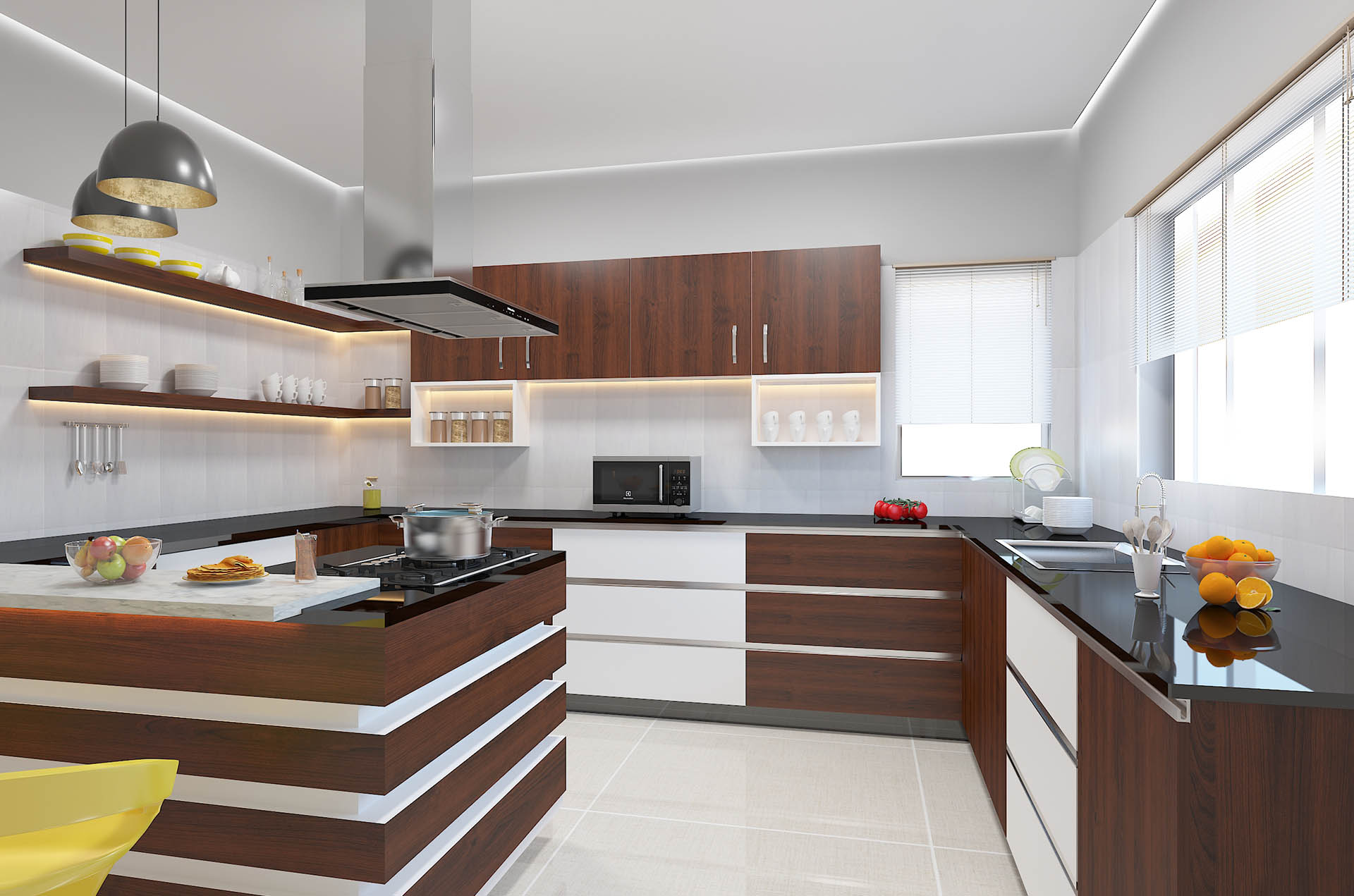 Stainless steel modular kitchen with wooden finish