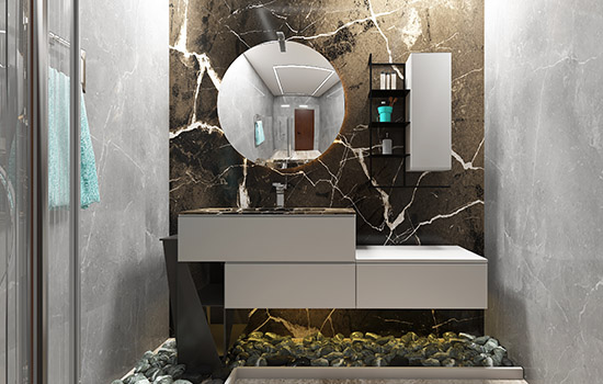 bathroom vanity by cromatica; cromatica bath vanity; stainless steel bath vanity